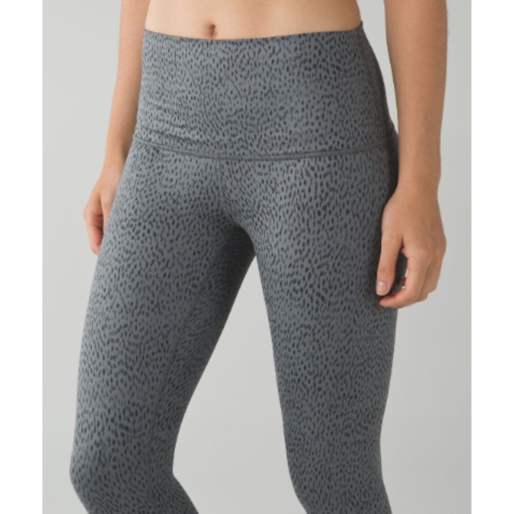 Lululemon Wunder Under Legging Dottie Dash Womens 10 Gray Fold Over Full Length